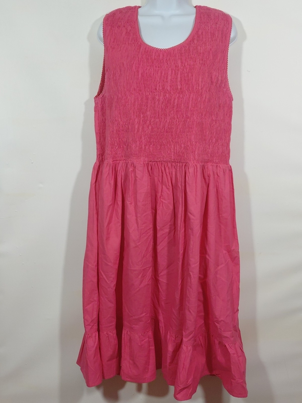 Anthony Richards Hot Pink Smocked Sleeveless Casual Dress
